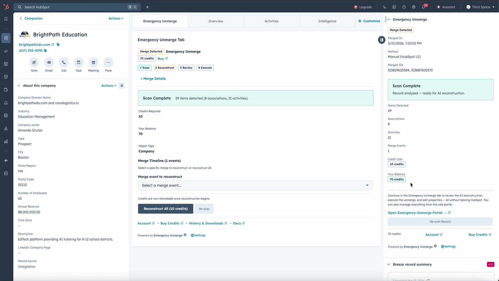 Free scan results showing complexity breakdown and credit cost before committing