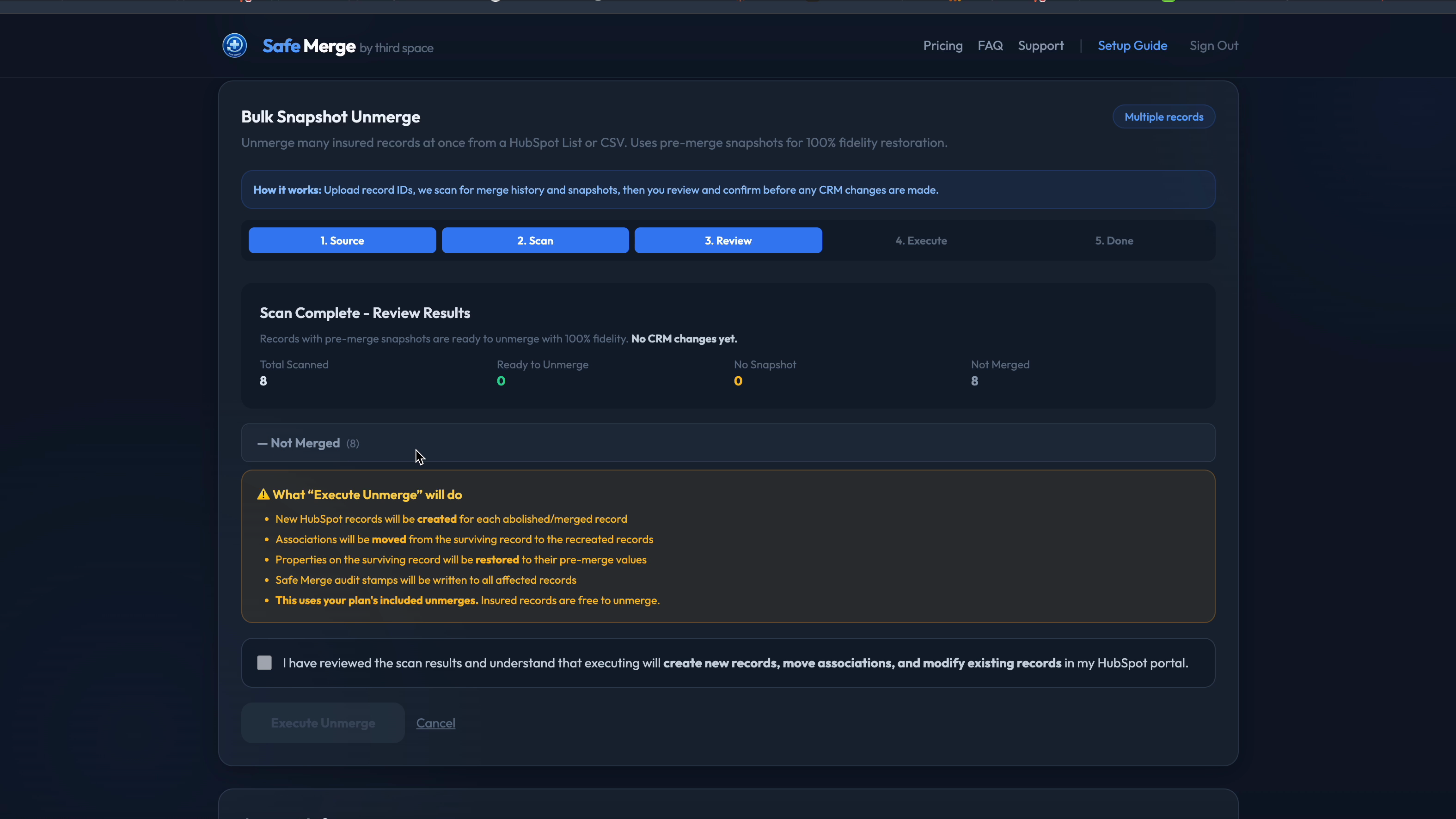 Safe Merge bulk snapshot unmerge scan