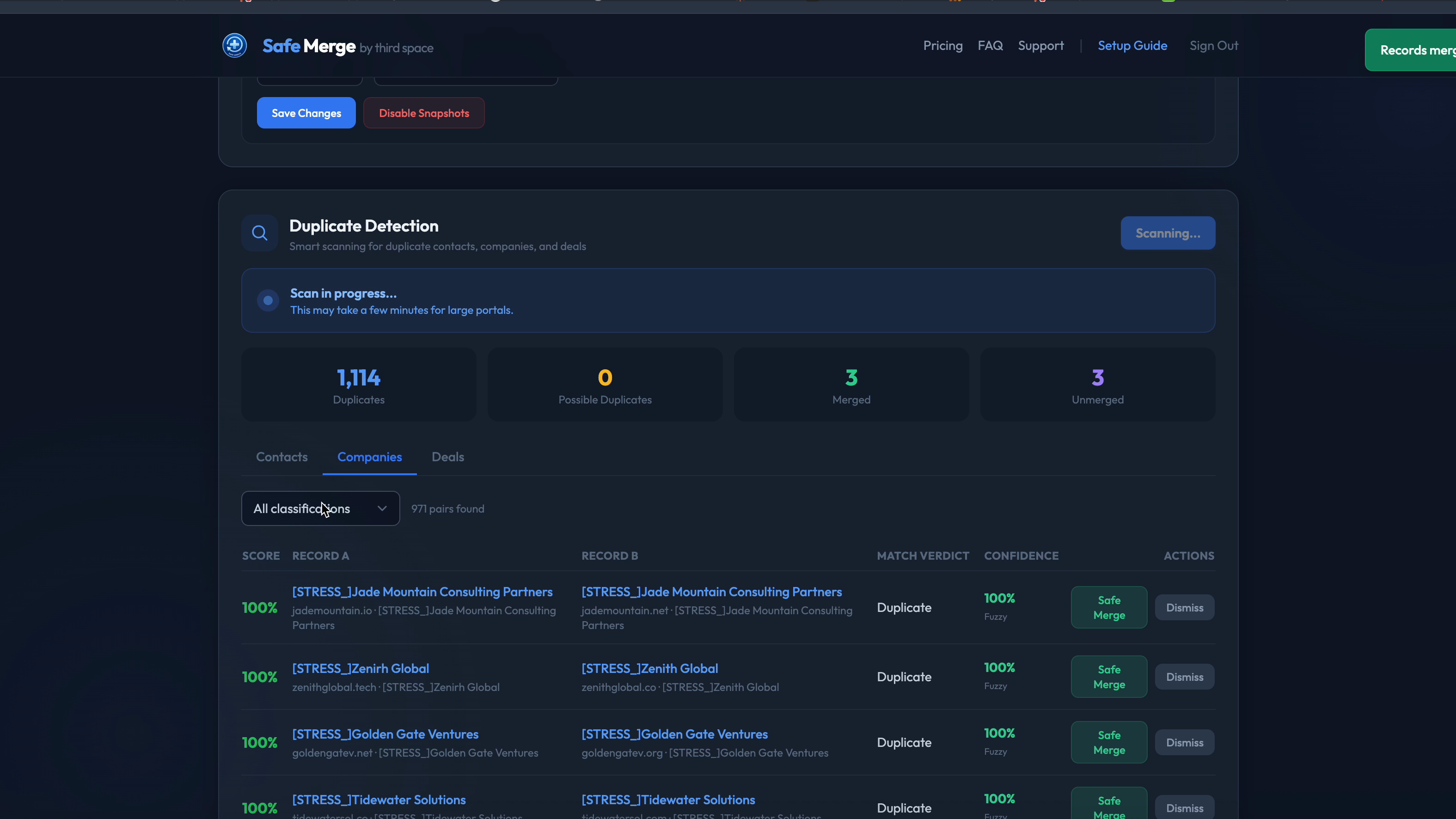 Safe Merge duplicate detection dashboard